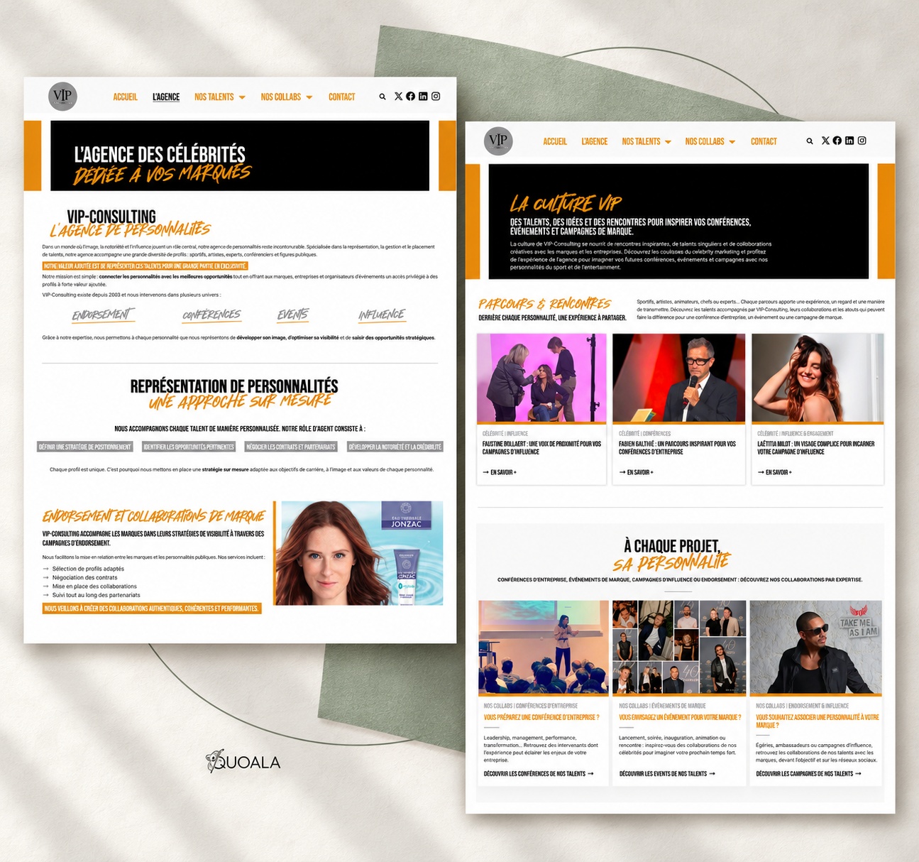Pages Agence et Culture VIP du site VIP-Consulting, conçues par Quoala.