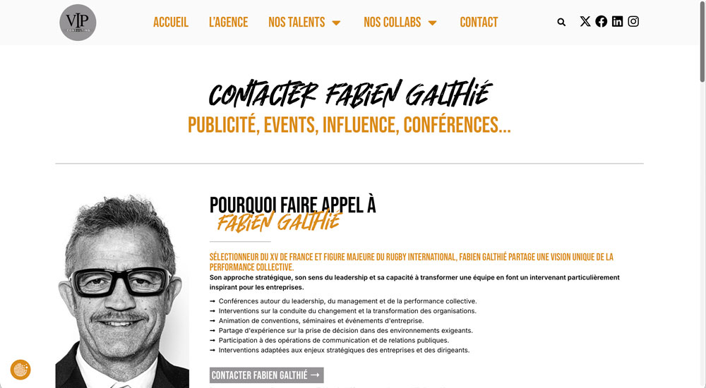 Page talent du site VIP-Consulting, repensée par Quoala pour faciliter la prise de contact.